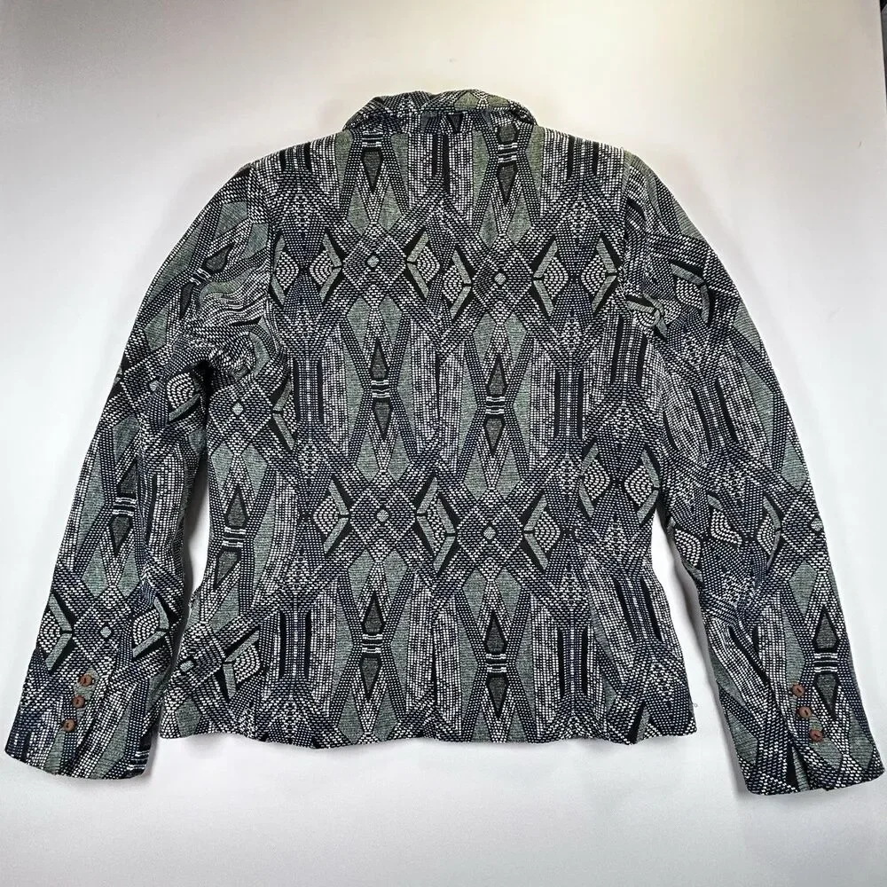 Acoté Anthropologie French Fabric Jacquard Blue Green Artsy Blazer Size 1 - XS-S